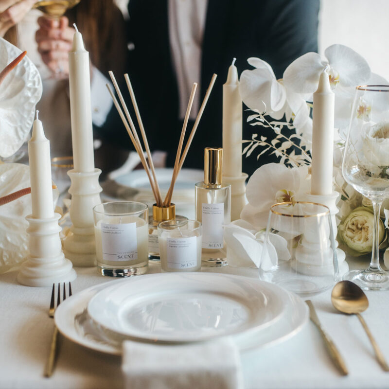 obsequio para invitados candelabro cera aroma mesa boda algodon