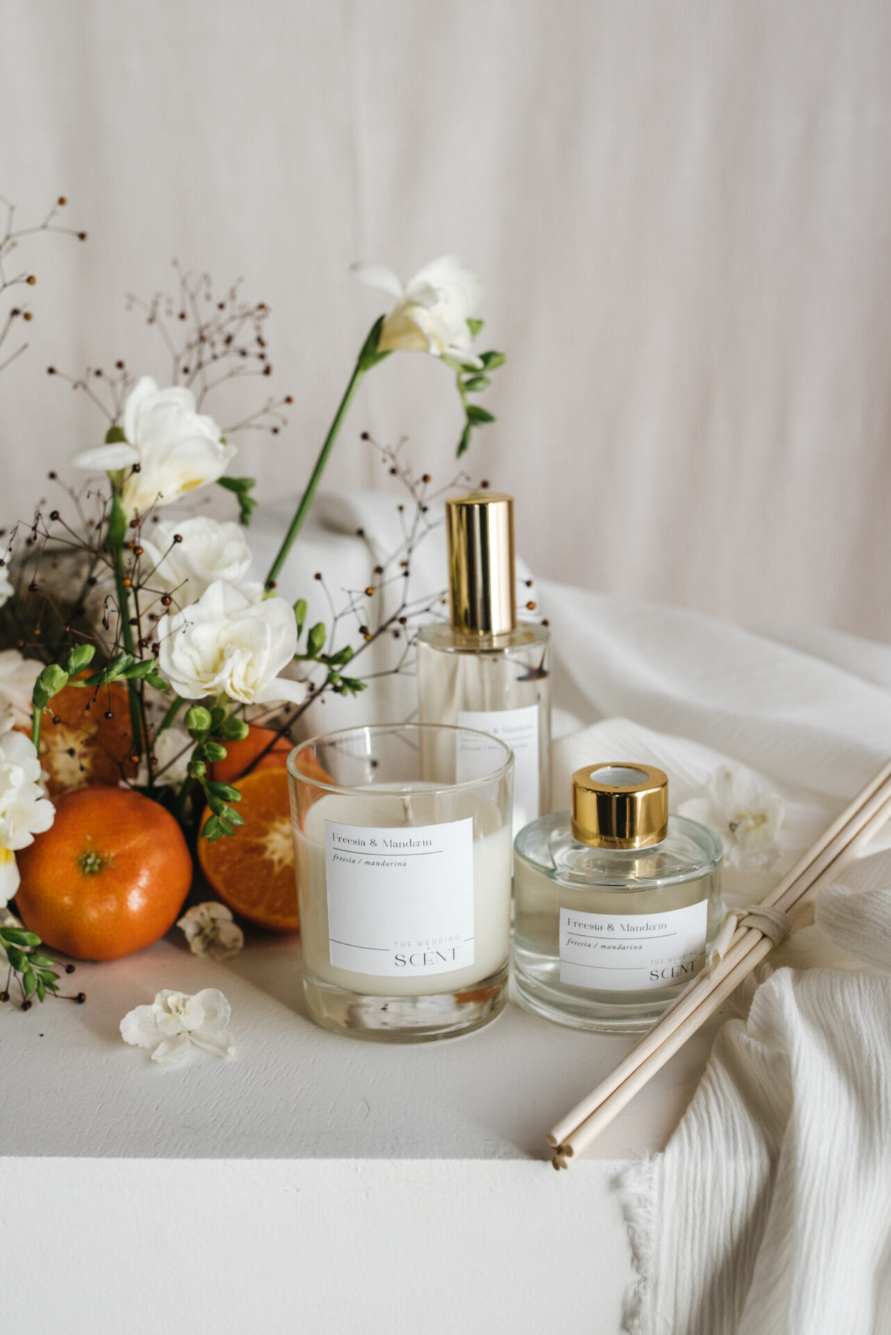 Aroma para boda - Fresia y mandarina (vela, difusor y spray)
